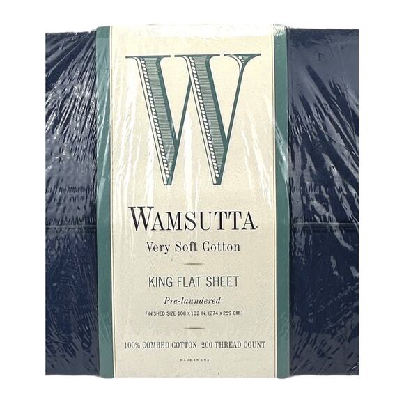 Vintage Wamsutta King Flat Sheet Navy Blue Combed Cotton Pre Laundered MCM - Picture 3 of 4